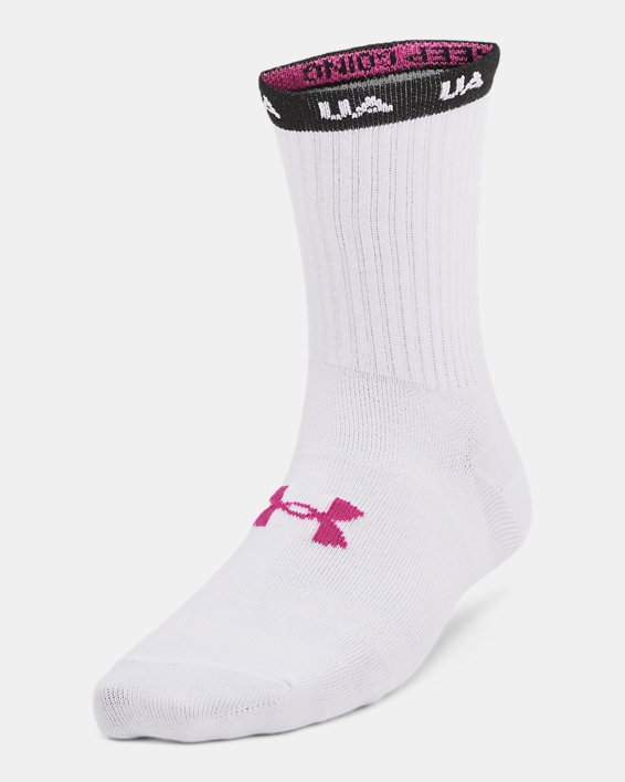 Women's UA Essential 3-Pack Mid Crew Socks in White image number 1